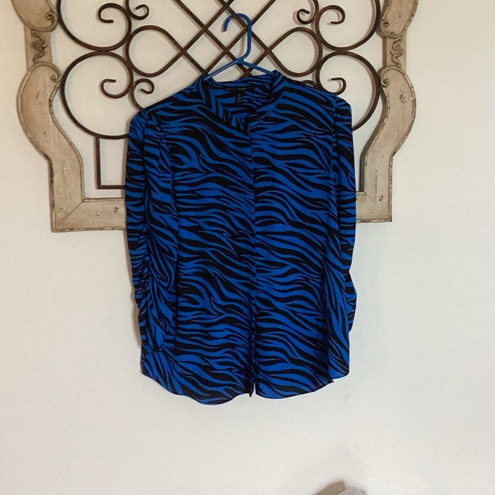 Blue and Black Zebra Print white House Black Market button down Blouse